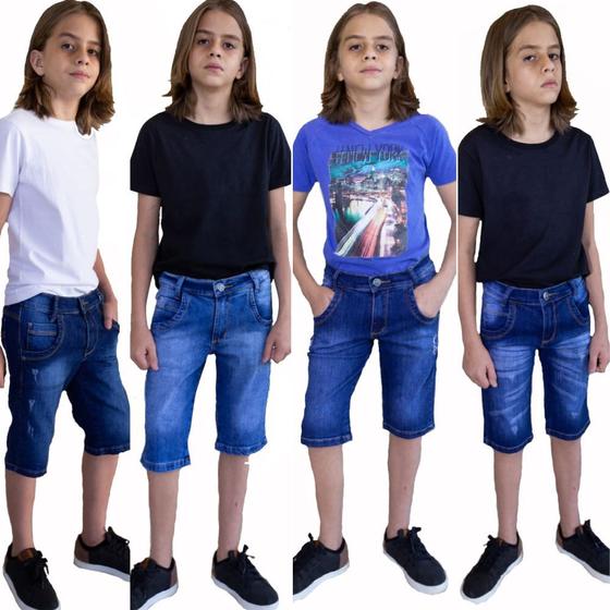 Imagem de Kit 4 Short Masculino Infanto juvenil Jeans Com Licra 4