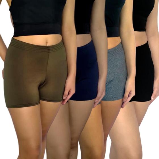 Imagem de Kit 4 Shorts Femininos Curtos Justos Elástico Lisos Cores Sortidas Suplex Pp ao Plus Size
