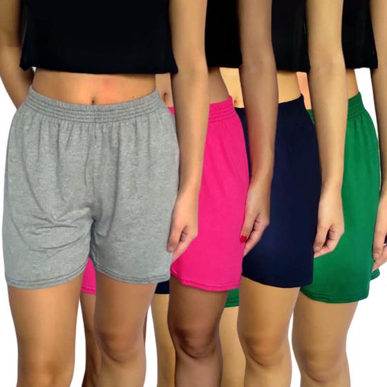 Imagem de Kit 4 Shorts Femininos Meia Coxa Soltinhos Elástico Liso Cores Sortidas Viscolycra Pp Ao Plus Size