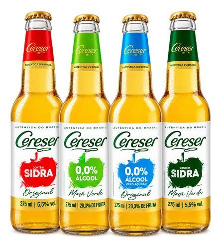 Kit 4 Sidra Cereser 275ml Maçã Verde Zero Com E Sem Álcool