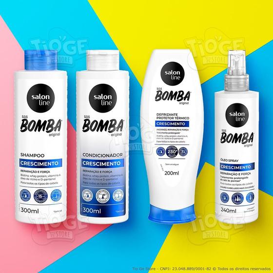 Imagem de Kit 4 SOS Bomba Crescimento Cabelos Ondulados Cacheados Crespos Shampoo + Condicionador + Defrizante + Óleo Spray