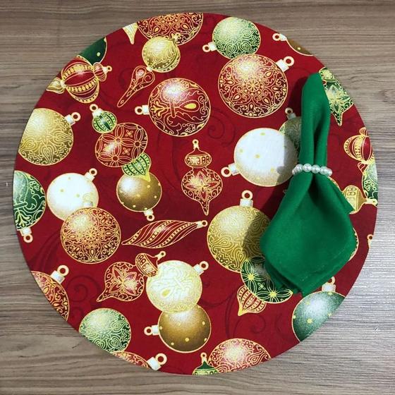 Imagem de Kit 4 Sousplat Mdf Com Capa e Guardanapo Bola De Natal Vermelha