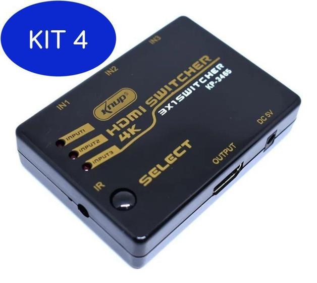 Imagem de Kit 4 Splitter Hdmi Switch 3X1 Hub 4K Full Hd 3D Com - Knup