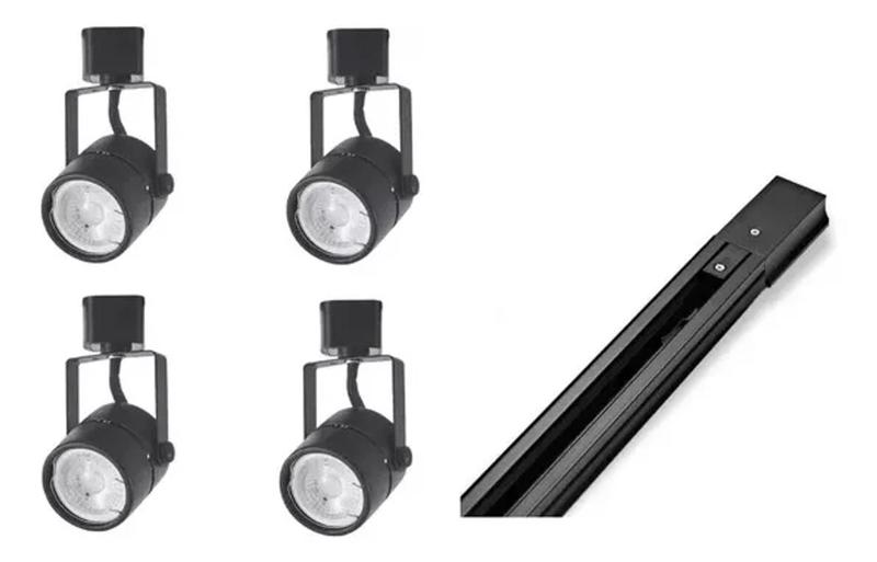 Imagem de Kit 4 Spot Com Trilho Magnético Led 10w Preto Luz Amarela