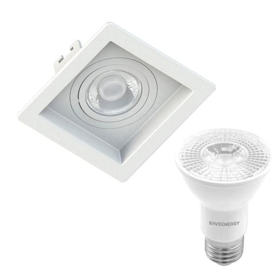 Imagem de Kit 4 Spot Embutir Par20 Quadrado Recuado Branco + Lâmpada Led 4,8w 6500k