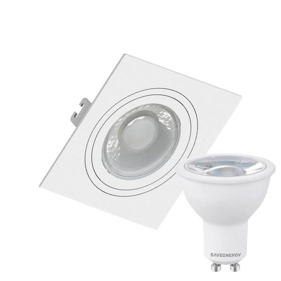 Imagem de Kit 4 Spot Embutir Quadrado Face Plana Dicroica Mr16 Branco + Lâmpada Dicroica 4,8w 2700k