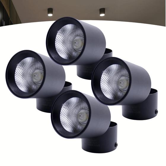 Imagem de Kit 4 Spot Led Sobrepor Preto Redondo Luz Direcionável Bivolt 10w Luz Frio