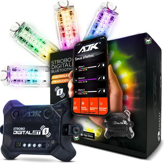 Imagem de Kit 4 Strobo Automotivo Led Rgb Digital Bluetooth C/ App AJK