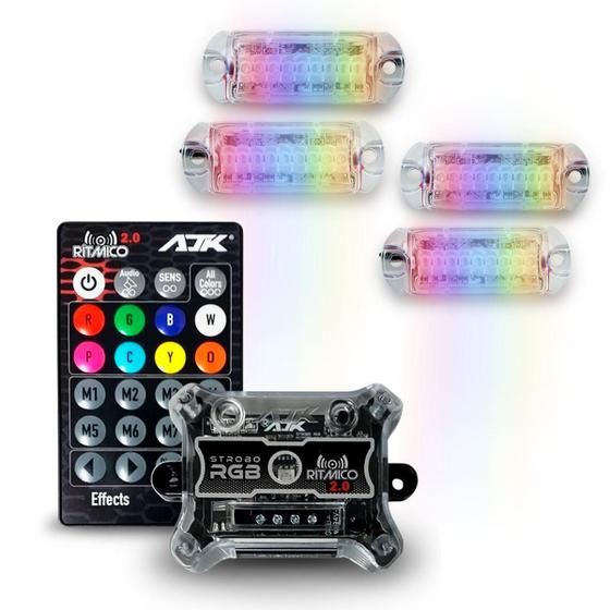 Kit 4 Strobo Rítmico Som Automotivo Carro Ajk Sound 4 Faróis Led Rgb Colorido Com Controle Novo Menor preço em Kit 4 Strobo Rítmico Som Automotivo Carro Ajk Sound 4 Faróis Led Rgb Colorido Com Controle Novo