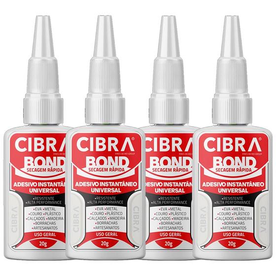 Imagem de Kit 4 Super Adesivo Instantâneo 20g Universal Cibra Bond
