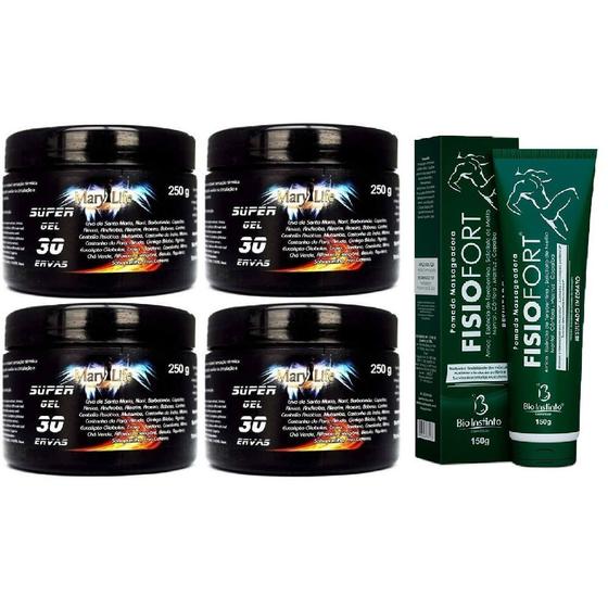 Imagem de Kit 4 Super Gel 30 Ervas 250g + 1 Pomada Fisio Fort 150g