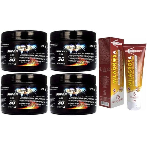 Imagem de Kit 4 Super Gel 30 Ervas 250G + 1 Pomada Milagrosa 150G