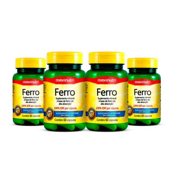 Imagem de Kit 4 Suplemento Mineral Ferro 100% Idr Com 60 Cap Maxinutri