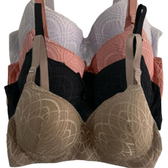 Imagem de Kit 4 Sutiã De Renda Plus Size Com Bojo Feminino Sustentação Conforto Com Aro Alça Grossa Reforçado