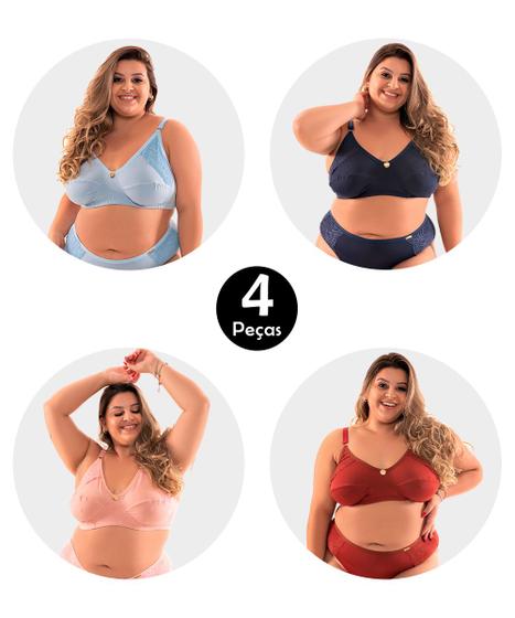 Imagem de Kit 4 Sutiã IMI Lingerie Sem Bojo Reforçado Plus Size Conforto Renda Luxo Ju Multicolorido