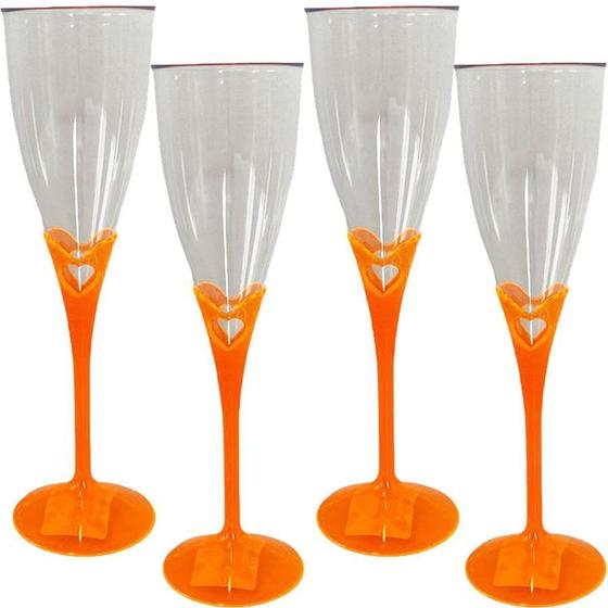 Imagem de Kit 4 Taça Champanhe 140Ml Acrílico Evento Base Laranja