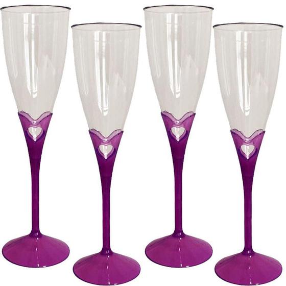 Imagem de Kit 4 Taça Champanhe 140Ml Acrílico Evento Festa Base Roxo