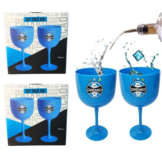Imagem de Kit 4 Taças Copo Gin Drinks Coquetéis Bebidas 580ml Festa Time Grêmio Azul Oficial