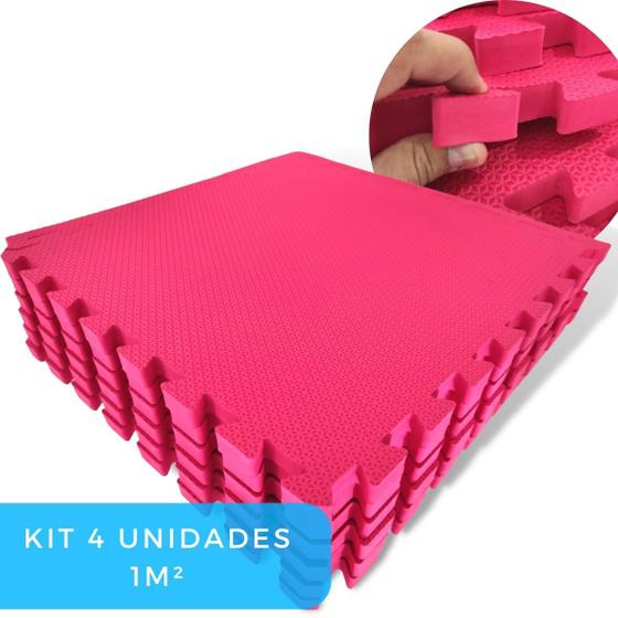 Imagem de Kit 4 Tapete de EVA (1m²) para Bebes Atividades Infantil Emborrachado de EVA 50x50cm 20mm Yoga + 8 Bordas