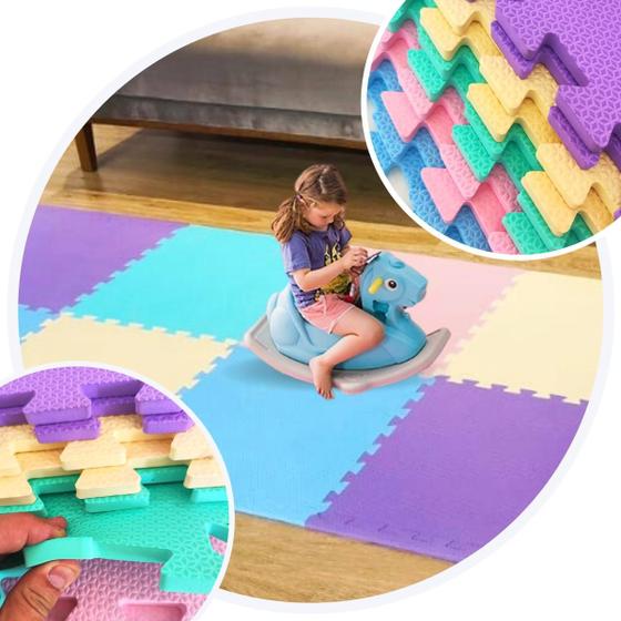 Imagem de KIT 4 TAPETE DE EVA 50X50 - 10MM DIVERSAS CORES (1m²)  + 8 Bordas para Criança Bebe Infantil Atividades Interativo Anti Deslizante Emborrachado