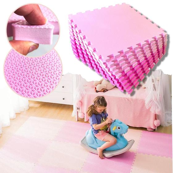Imagem de Kit 4 Tapete Infantil em EVA Emborrachado de 50x50 com 20mm de Espessura Cobre 1 m² Estilo Tatame Para Bebe Criança Menina Yoga Quarto Decoração