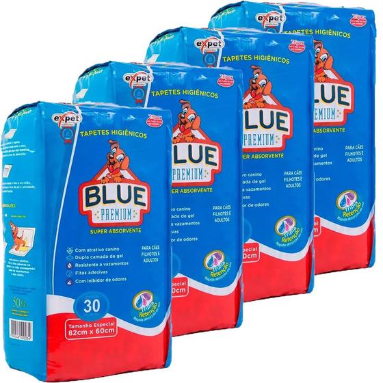 Kit 4 Tapetes Higiênicos Expet Blue Premium C/30 Unidades Menor preço em Kit 4 Tapetes Higiênicos Expet Blue Premium C/30 Unidades