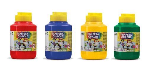 Imagem de Kit 4 TEMPERA GUACHE - 250ml - VERMELHO AZUL AMARELO VERDE - 02020507 / 020250559 / 020250505 / 020250511