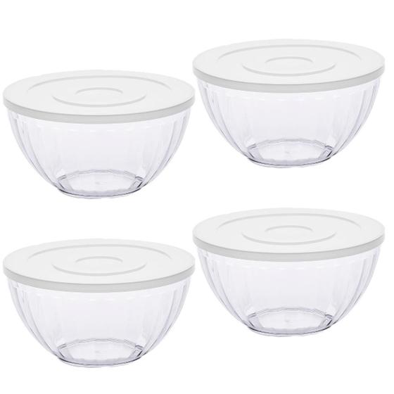 Imagem de Kit 4 Tigela Bowl 1,8 Lts Transparente  20x10 Cm Com Tampa