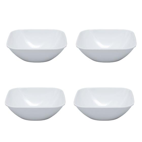 Imagem de Kit 4 Tigela Bowl Cumbuca 19 x 6,5cm Quadrado Melamina Premium Branca Servir Evento Restaurante