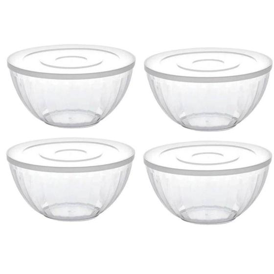 Imagem de Kit 4 Tigelas Bowl 2,4 Lts Transparente  22,5x11Cm Com Tampa