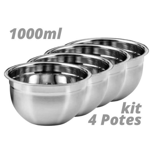 Imagem de Kit 4 Tigelas Bowl Inox Multiuso Cumbuca Bacia P/Salada Massa1000ML