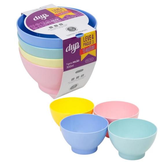 Imagem de KIT 4 Tigelas Milão DUP 300ml Micro-Ondas Lava-Louças Freezer Bpa Free - Verde, Rosa, Azul e Amarelo