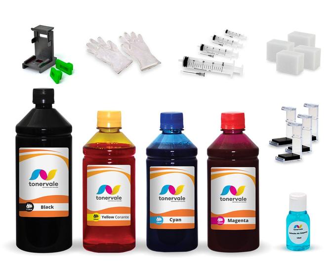 Imagem de Kit 4 Tinta Para HP 1518 662 1 Litro Black e 500ml Color Linha Platinum