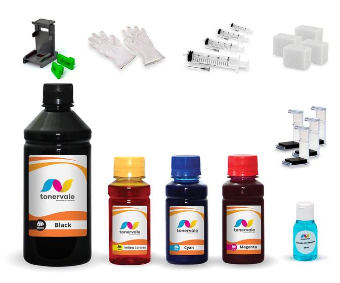 Imagem de Kit 4 Tinta Para Lexmark X-1185 16 17 e 26 27 500ml Black e 100ml Color Linha Platinum