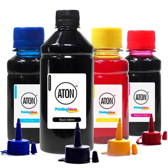 Imagem de Kit 4 Tintas  Bulk Ink L200 Black 500ml Coloridas 100ml Corante Aton