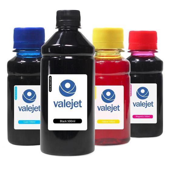 Imagem de Kit 4 Tintas Bulk Ink L3110 Black 500ml e Coloridas 100ml Valejet