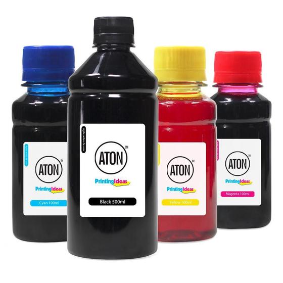 Imagem de Kit 4 Tintas Cartucho Canon MG2410 Black 500ml Coloridas 100ml Aton