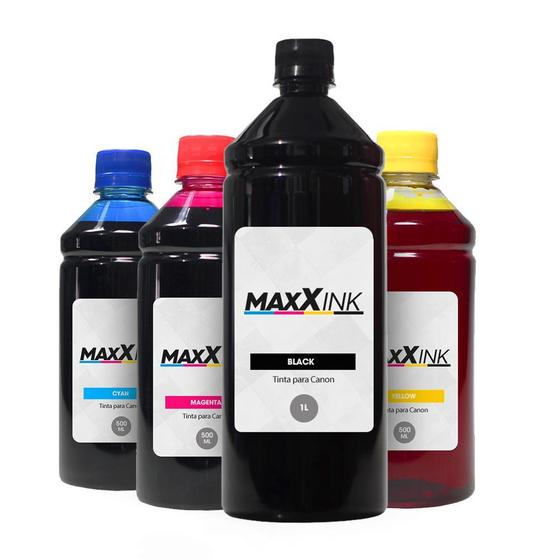 Imagem de Kit 4 Tintas para Canon G4111 Black 1 Litro Coloridas 500ml Maxx Ink