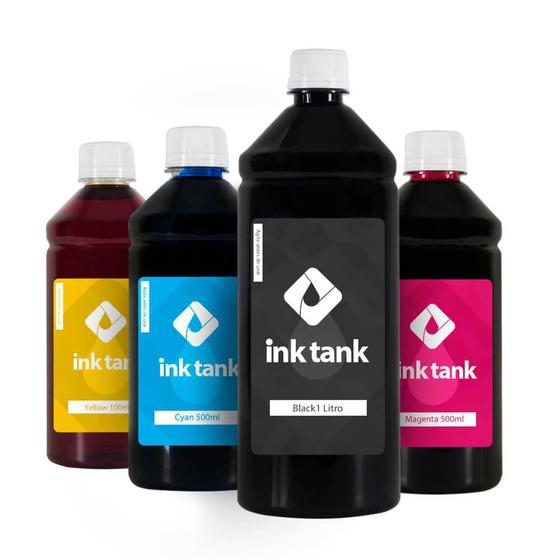 Imagem de Kit 4 Tintas para HP Black Pigmentada 74 1 Litro e Colorida Corante 75 500 ml Ink Tank