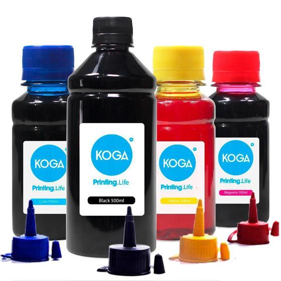 Imagem de Kit 4 Tintas para  L555 Black 500ml Coloridas 100ml Corante Koga