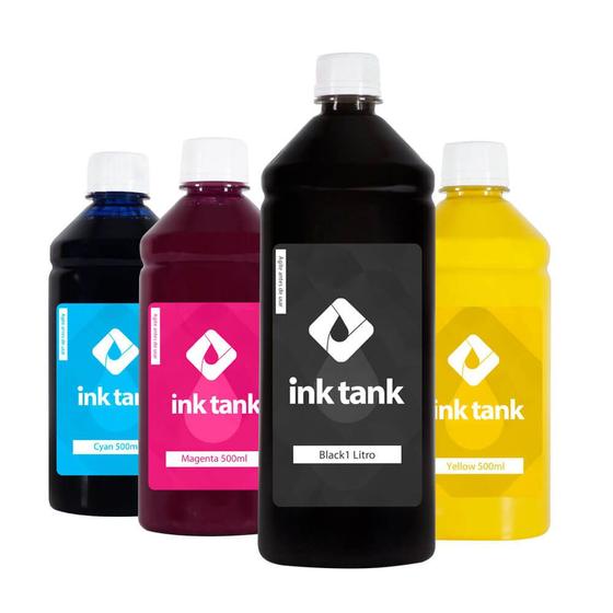 Imagem de Kit 4 Tintas para  T504 Black Pigmentada 1 Litro e Coloridas Corante 500 ml Bulk Ink - Ink Tank