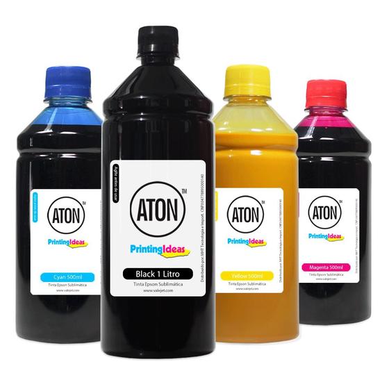 Kit 4 Tintas Sublimatica para Bulk Ink ATON Black 1 litro Cyan Magenta Yellow 500ml Menor preço em Kit 4 Tintas Sublimatica para Bulk Ink ATON Black 1 litro Cyan Magenta Yellow 500ml