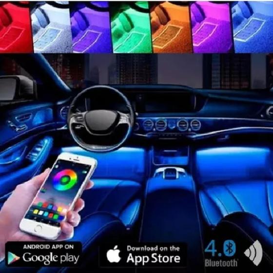 Kit 4 Tira Led Interior Do Carro Rgb Luzes De Atmosfera 0110 Menor preço em Kit 4 Tira Led Interior Do Carro Rgb Luzes De Atmosfera 0110