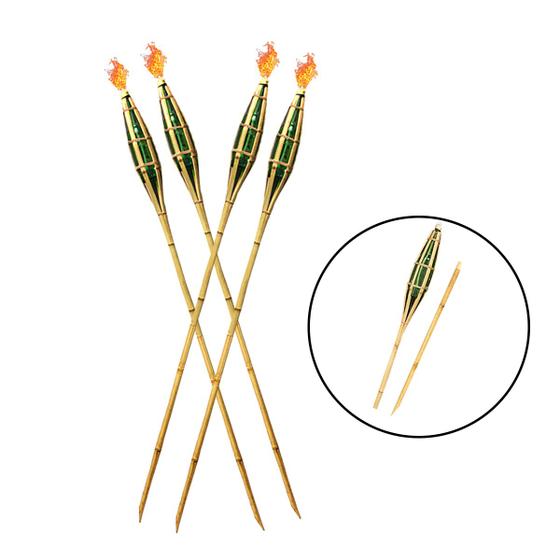 Imagem de Kit 4 Tochas Bambu Iluminação Fogo P/ Decoração Desmontável