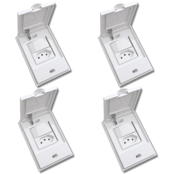 Imagem de Kit 4 Tomadas Áreas Úmida Externa10a + Tecla Simples Branca - B.lux