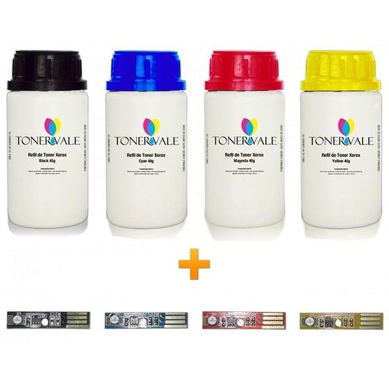 Imagem de Kit 4 Toner Refil + 4 Chip Toner TankFull Para Xerox Phaser 6500 6505 6500N 6505N - 106R01597 594 595 596 CMYK Dose Únic