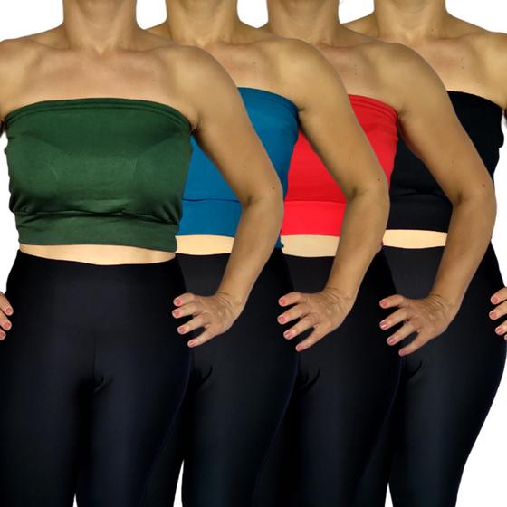 Imagem de Kit 4 Tops Femininos Faixa sem alça Elástico Barra Cores Sortidas Viscolycra Pp ao Plus Size
