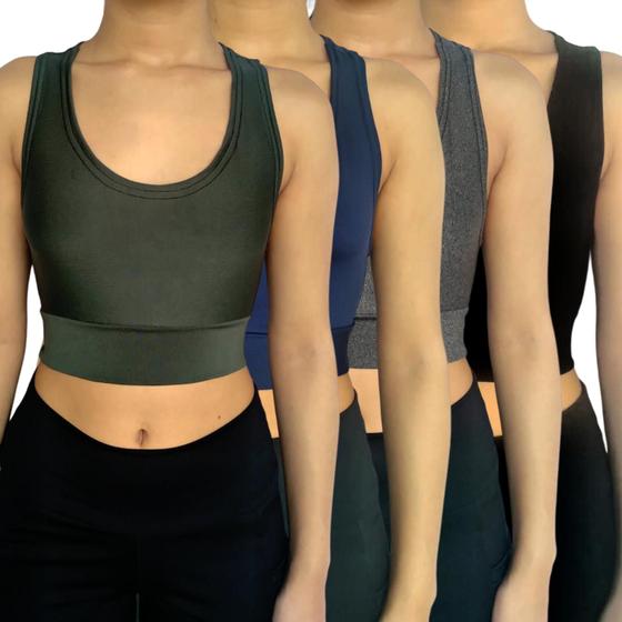 Imagem de Kit 4 Tops Femininos Regata Justos Barra Fitness Lisos Cores Sortidas Suplex Pp ao Plus Size