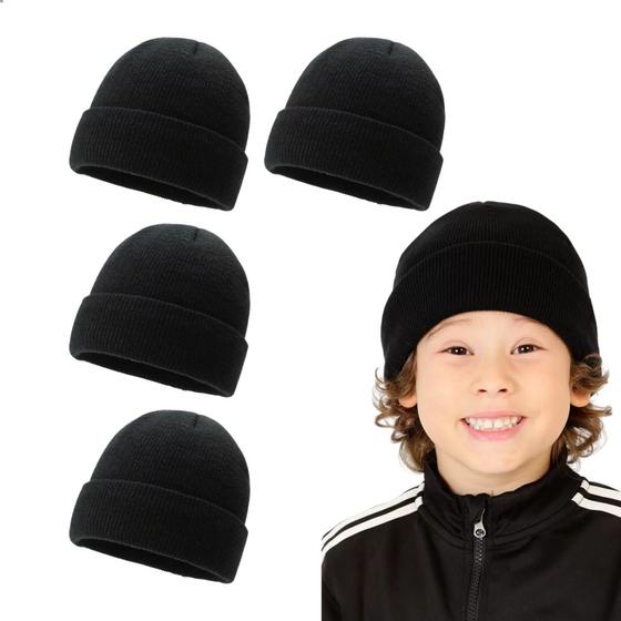 Imagem de Kit 4 Touca Gorro Infantil Unissex 5 a 12 Anos De Inverno Quentinha Protege Frio Em Poliéster