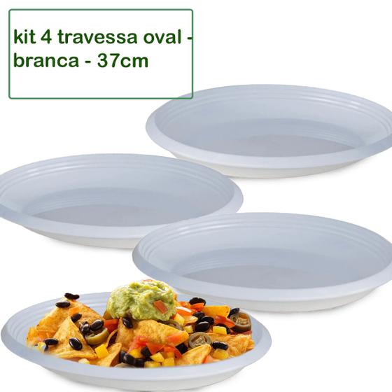 Imagem de Kit 4 Travessa Saladeira Petisqueira Oval Le Chef Branca Plástico 37X21,5X4CM